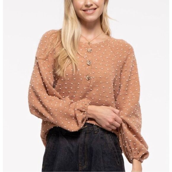 Blu Pepper Polka Dot Henley Style Long Sleeve size M NWT - Picture 3 of 15